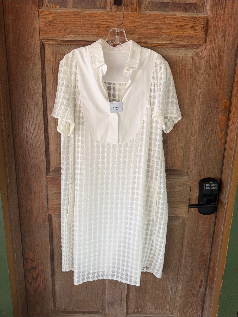 Akris Ivory Short Sleeve Lace Overlay Midi Dress